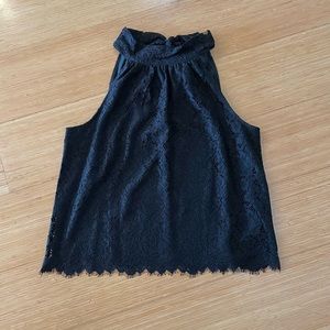 J. Crew Black Lace Tie Neck Top Large